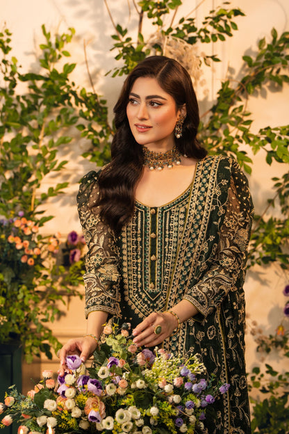 Hemstitch | Festive Edition 24 | Heer L Bottle Green Chiffon