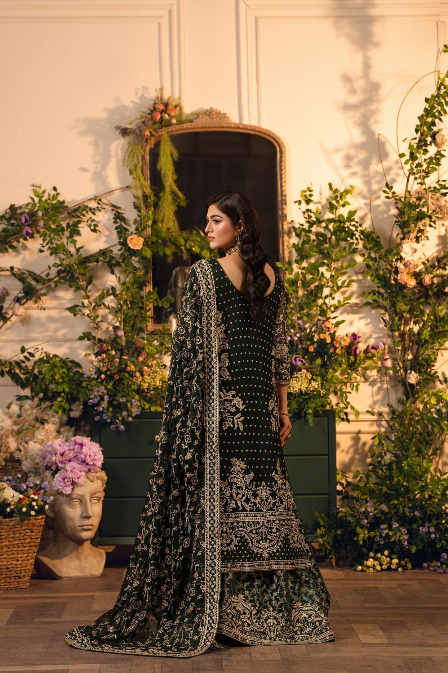 Hemstitch | Festive Edition 24 | Heer S Bottle Green Chiffon