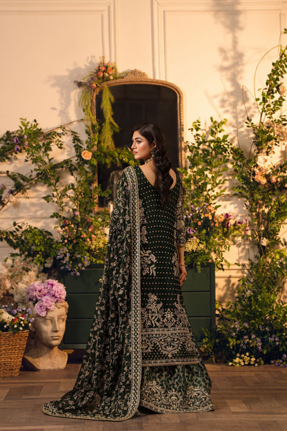 Hemstitch | Festive Edition 24 | Heer S Bottle Green Chiffon