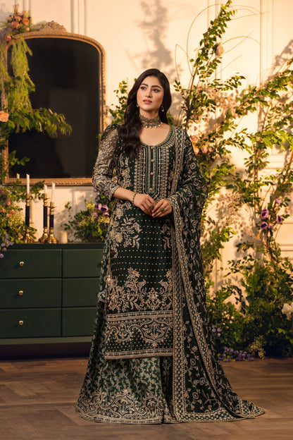Hemstitch | Festive Edition 24 | Heer XS Bottle Green Chiffon