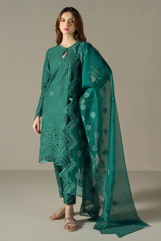 Cross Stitch | Chikankari Lawn 25 | VERDENT FLORA XS Teal Green Lawn