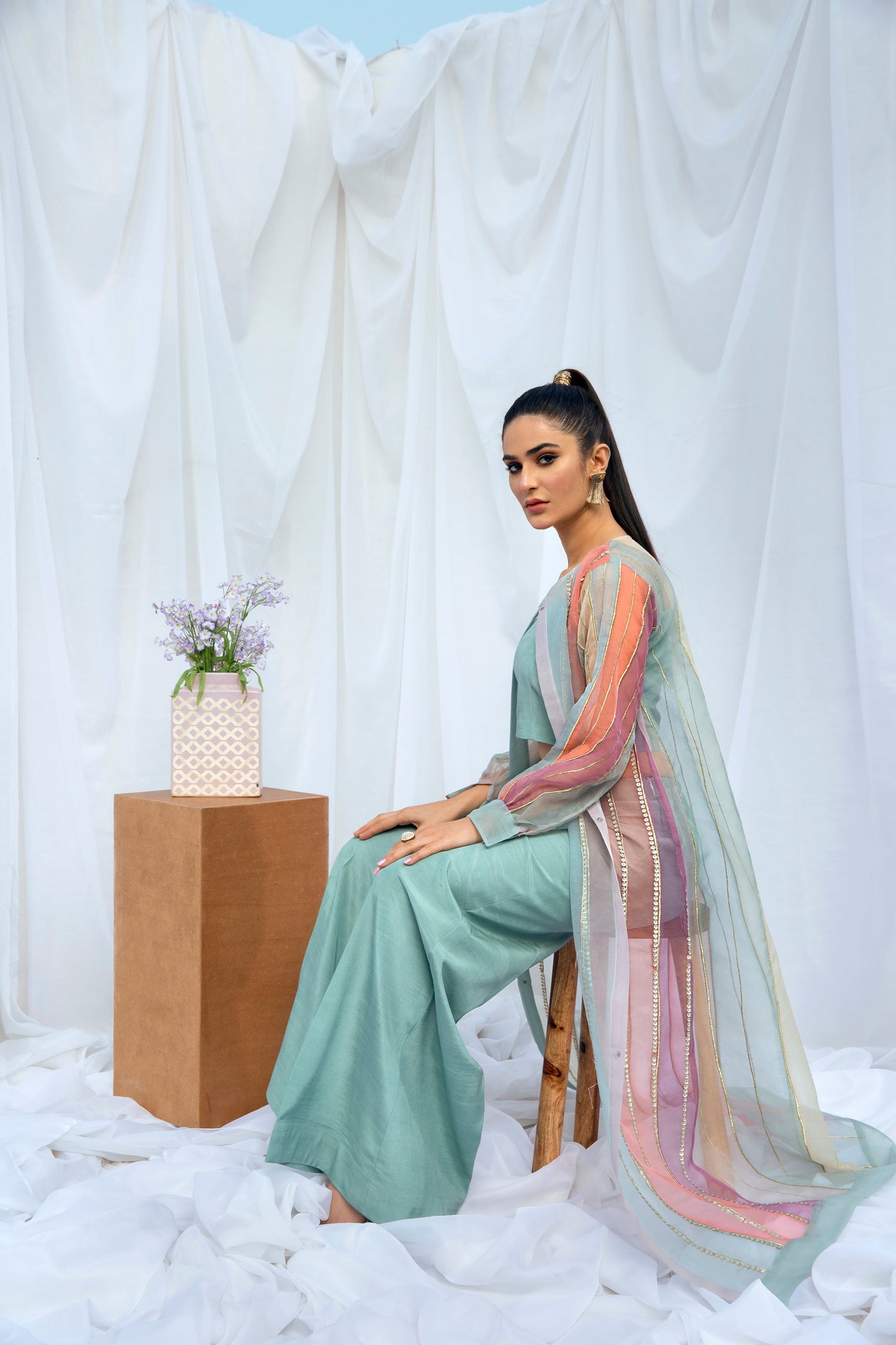 Hana | Viridity Ready to Wear | Island Teal -VRT-009 XL Ice Blue Raw Silk