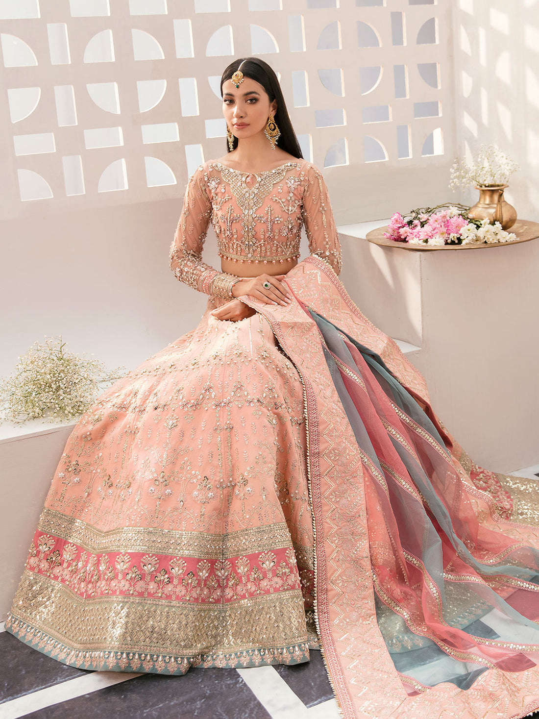 Gulaal | Wedding Formals | AFREEN GL-WS-22V1-29 (PEACH LEHNGA CHOLI) - Pakistani Designer Dress - by Gulaal | Type: Bridal - 100% Original at Saira Sultan