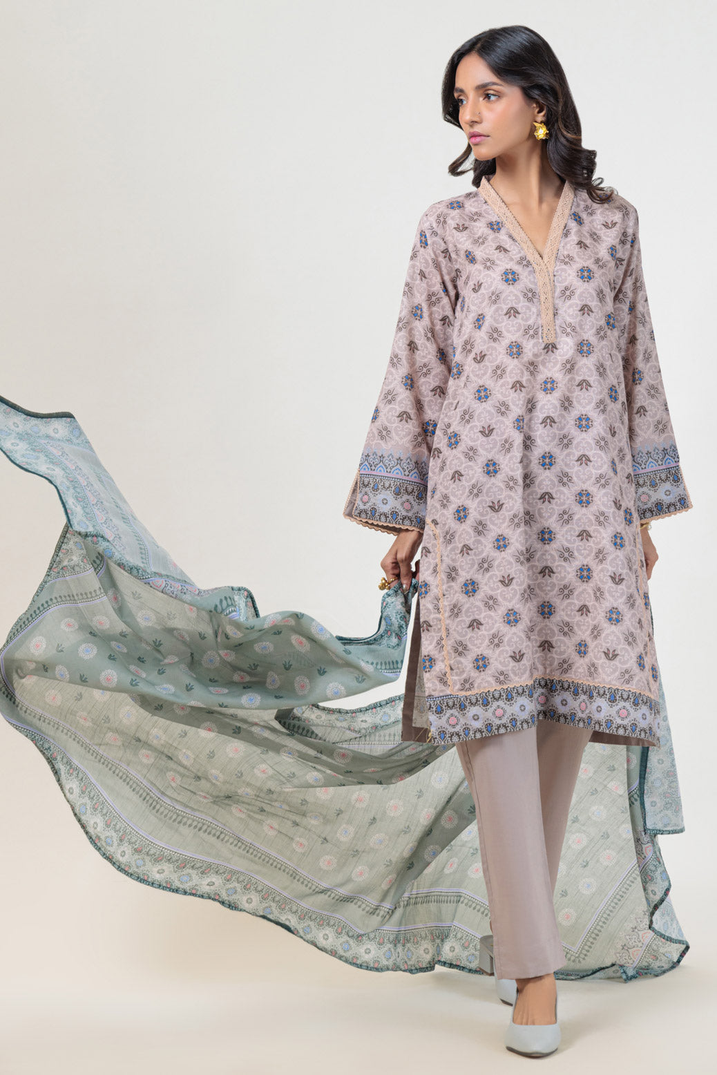 Bonanza Satrangi | Cream Cambric 3 Piece (WS2243P10) 12 Cream