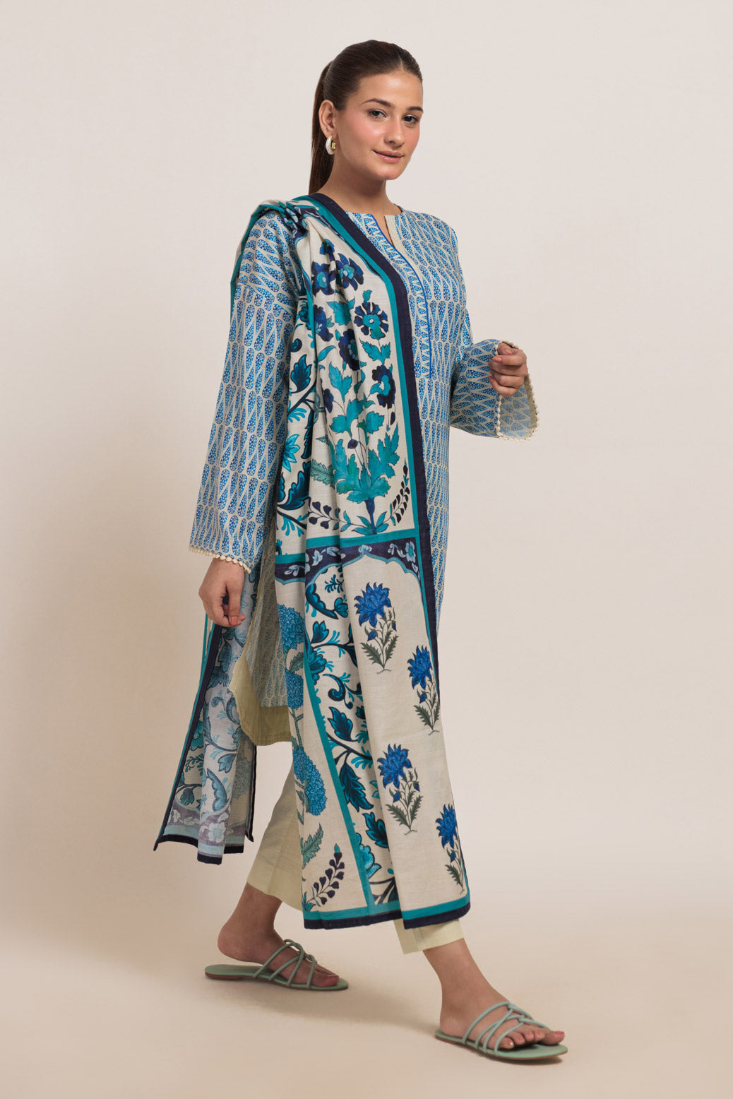 Bonanza Satrangi | Beige Khaddar 3 Piece (WS2243P13) 12 Beige