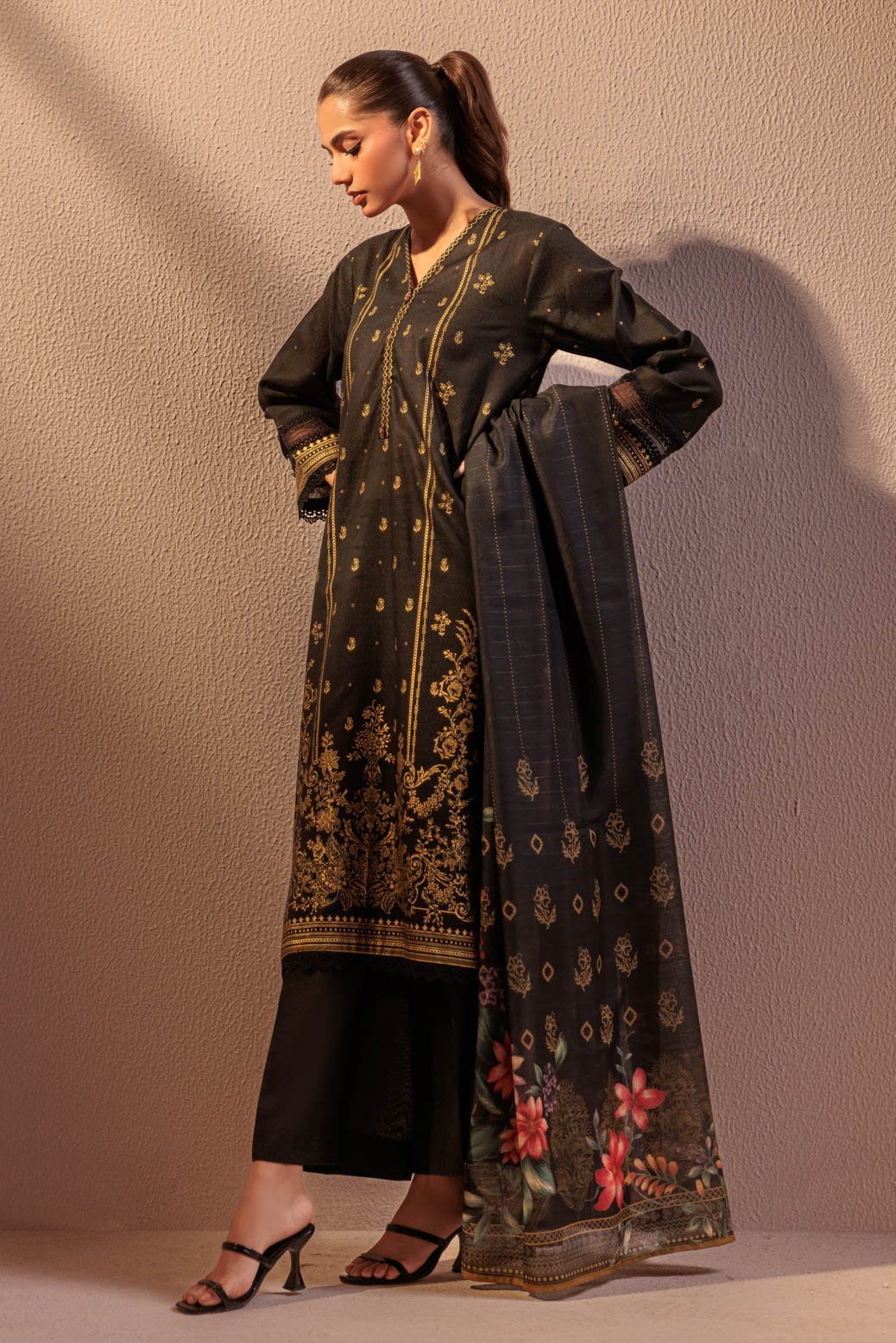 Bonanza Satrangi | Black Ayudia 3 Piece (WS6243P08) 12 Black