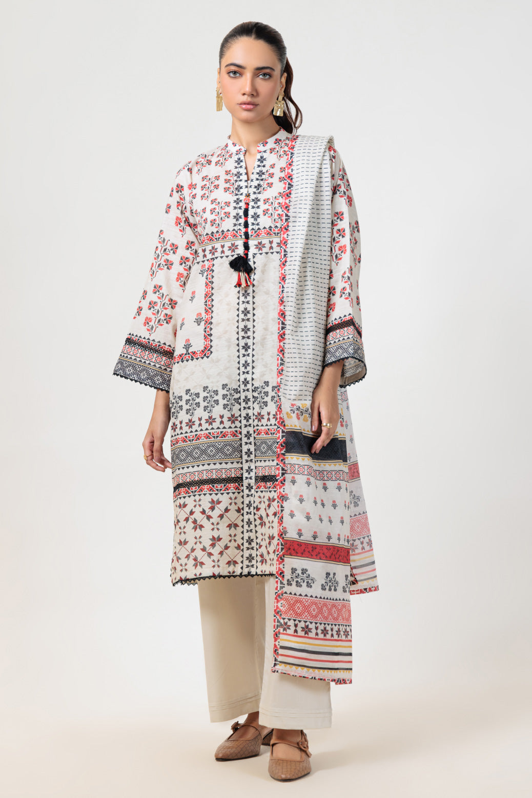 Bonanza Satrangi | Beige Cambric 3 Piece (WS6243P25) 8 Beige