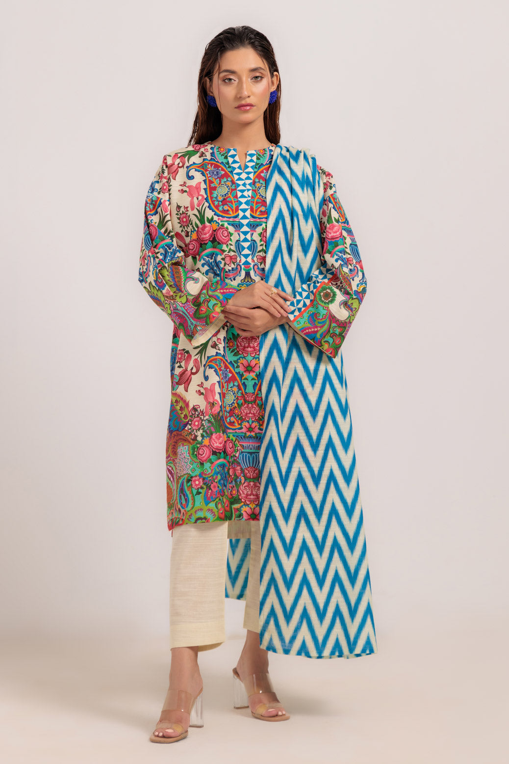 Bonanza Satrangi | Beige Khaddar 3 Piece (WS7243P36) 12 Beige