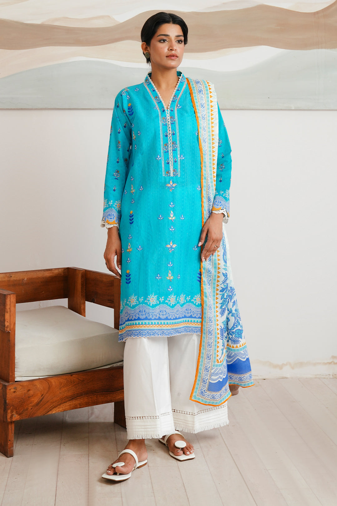 Zellbury | Unstitched 2 Piece Cambric | Embroidered Shirt Dupatta - 0020