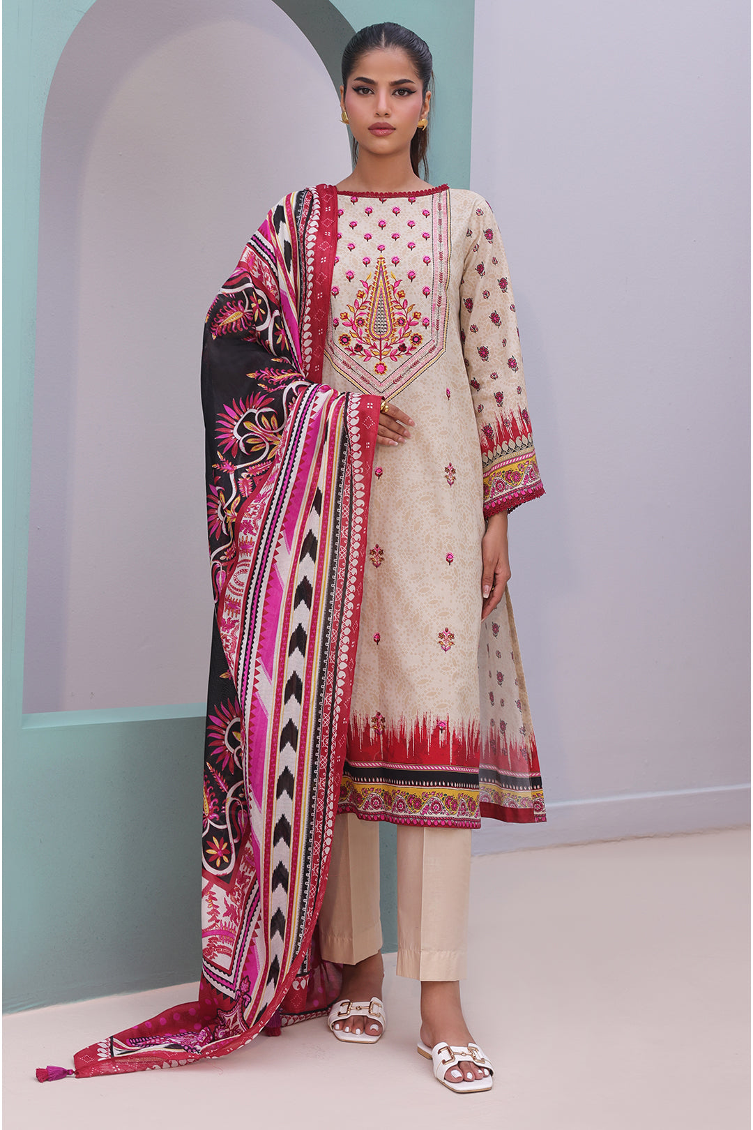 Zellbury | Unstitched 2 Piece Cambric | Embroidered Shirt Dupatta - 0022