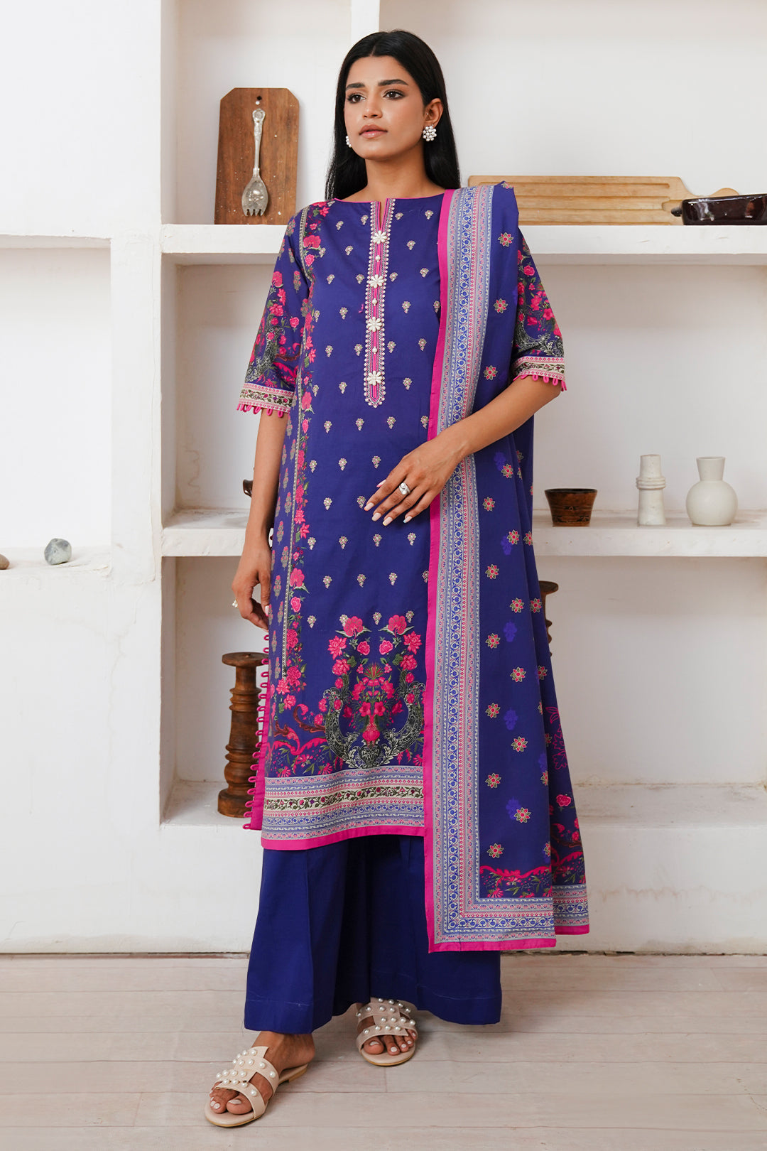 Zellbury | Unstitched 2 Piece Cambric | Embroidered Shirt Dupatta - 0110
