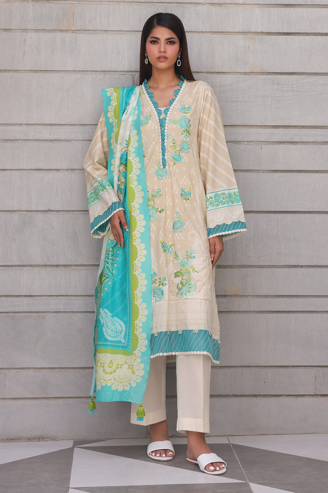 Zellbury | Unstitched 2 Piece Cambric | Embroidered Shirt Dupatta - 0112