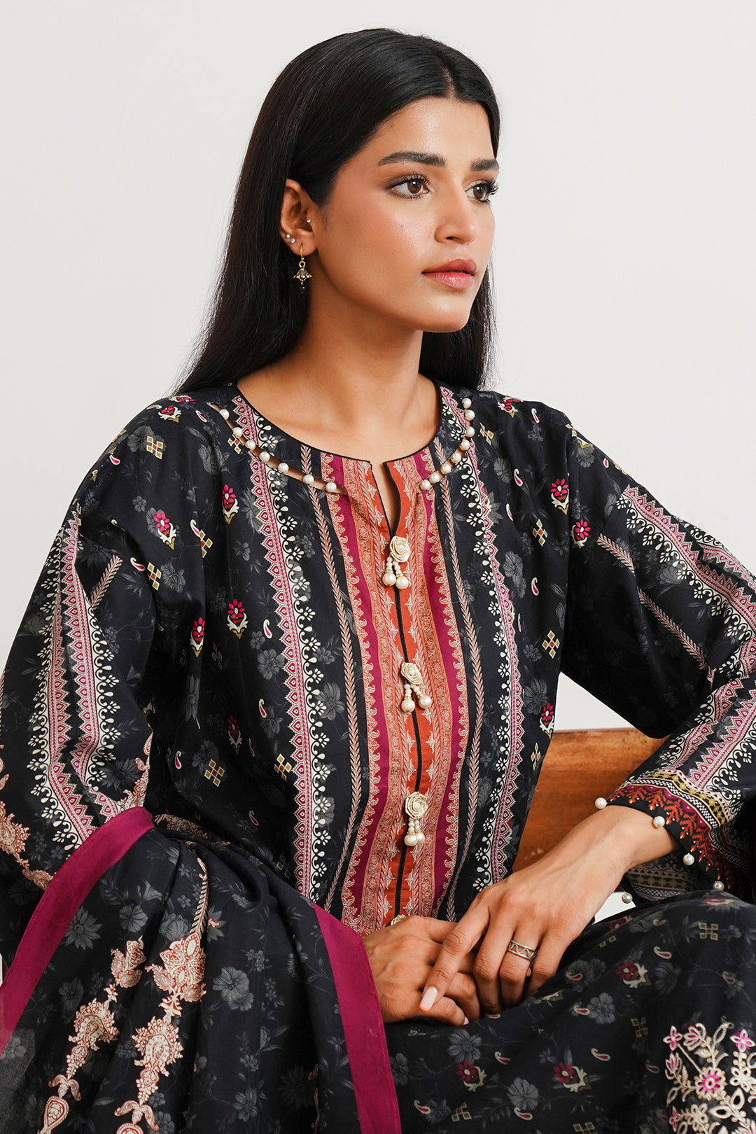 Zellbury | Unstitched 3 Piece Cambric | Embroidered Shirt Shalwar Dupatta - 0063 Default Title