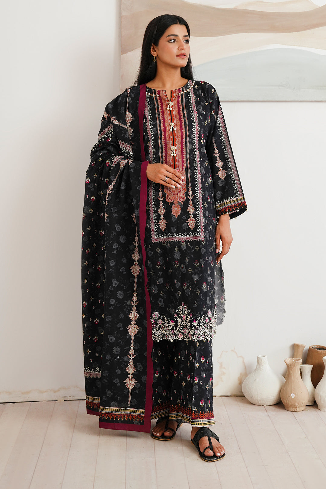Zellbury | Unstitched 3 Piece Cambric | Embroidered Shirt Shalwar Dupatta - 0063