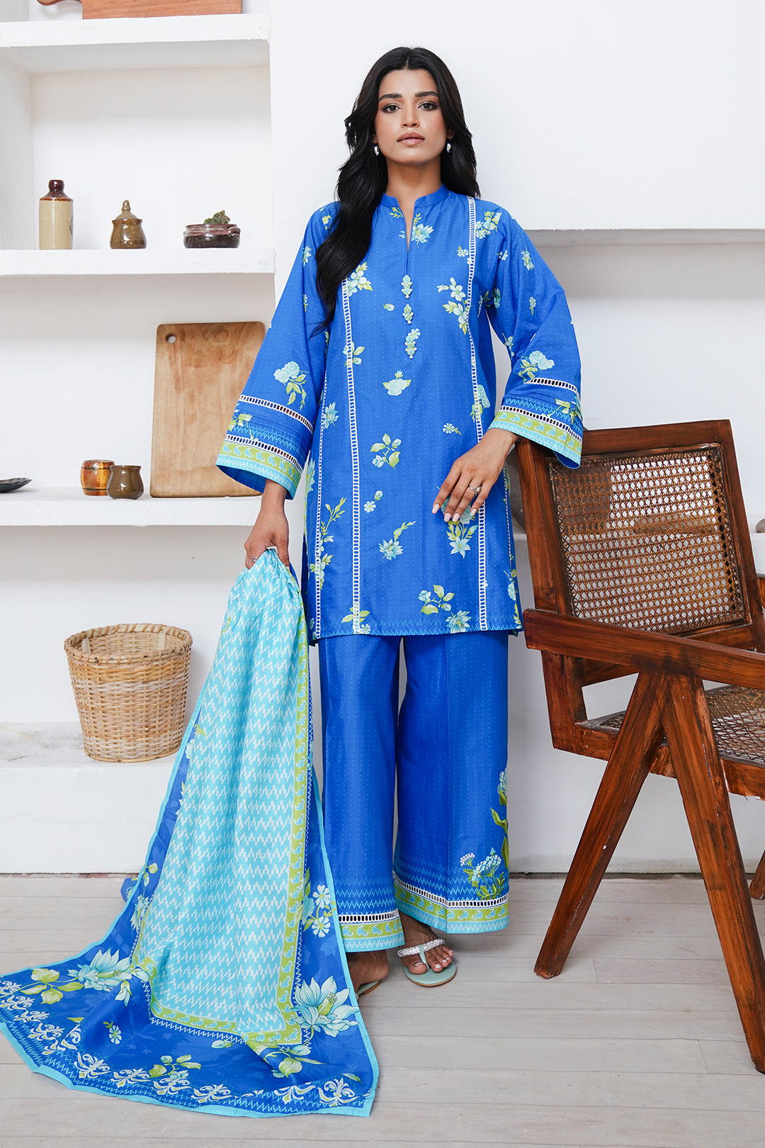 Zellbury | Unstitched 3 Piece Cambric | Embroidered Shirt Shalwar Dupatta - 0065