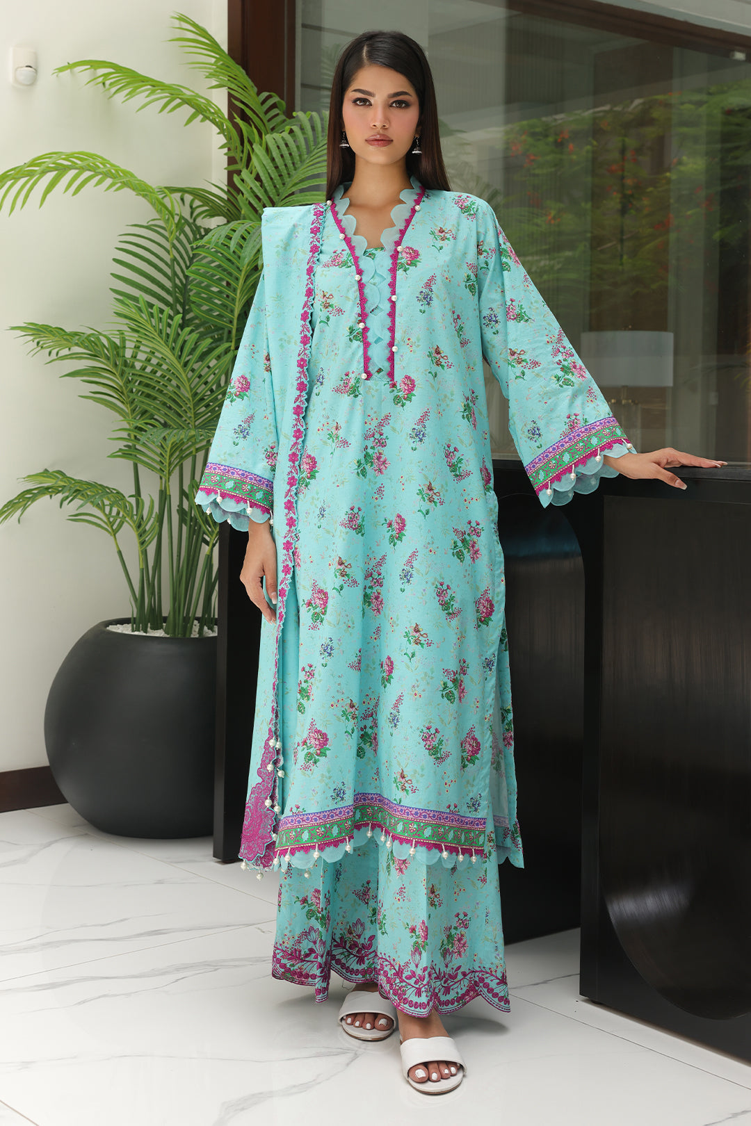 Zellbury | Unstitched 3 Piece Cambric | Embroidered Shirt Shalwar Dupatta - 0067
