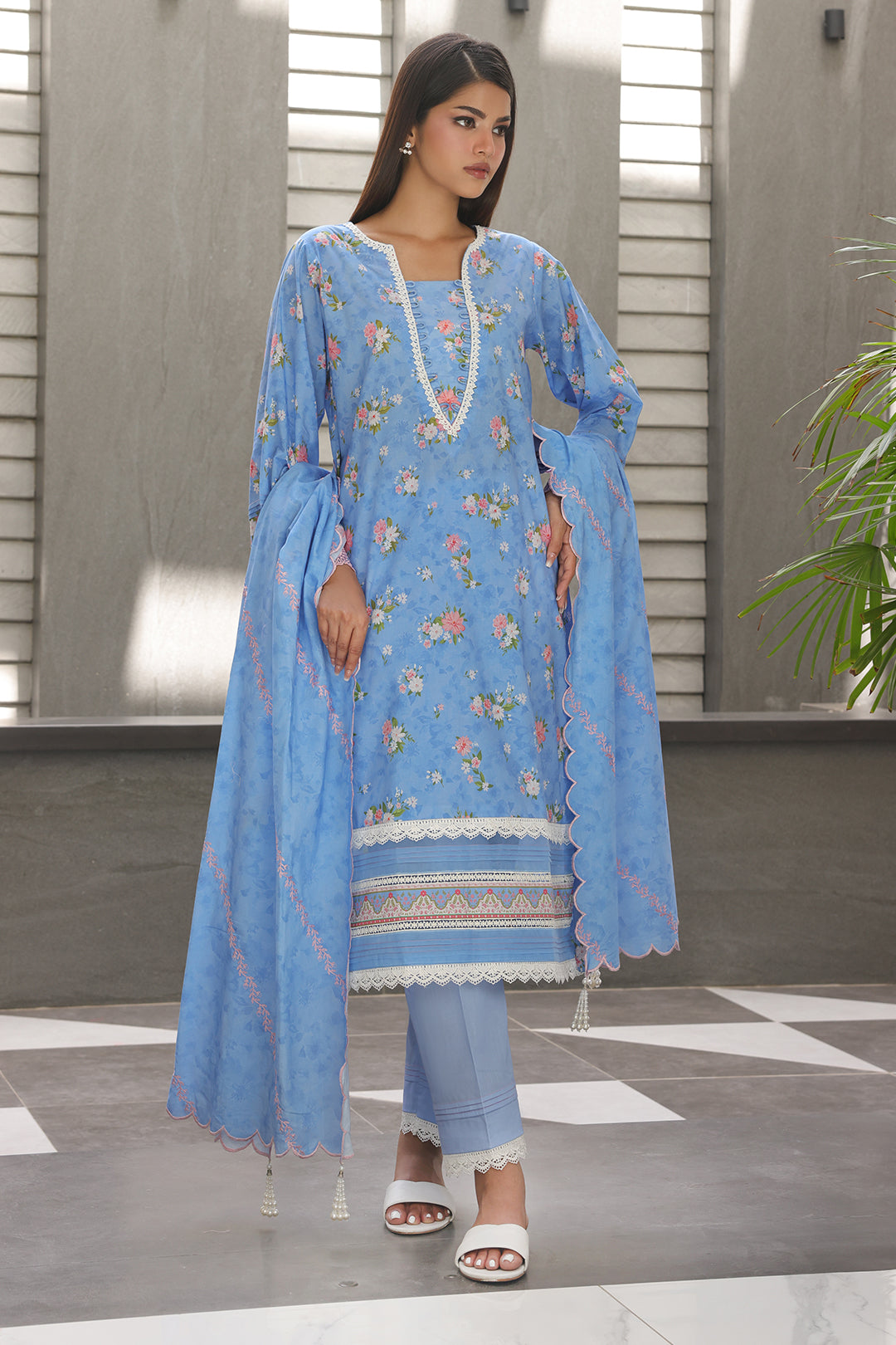 Zellbury | Unstitched 3 Piece Cambric | Embroidered Shirt Shalwar Dupatta - 0068