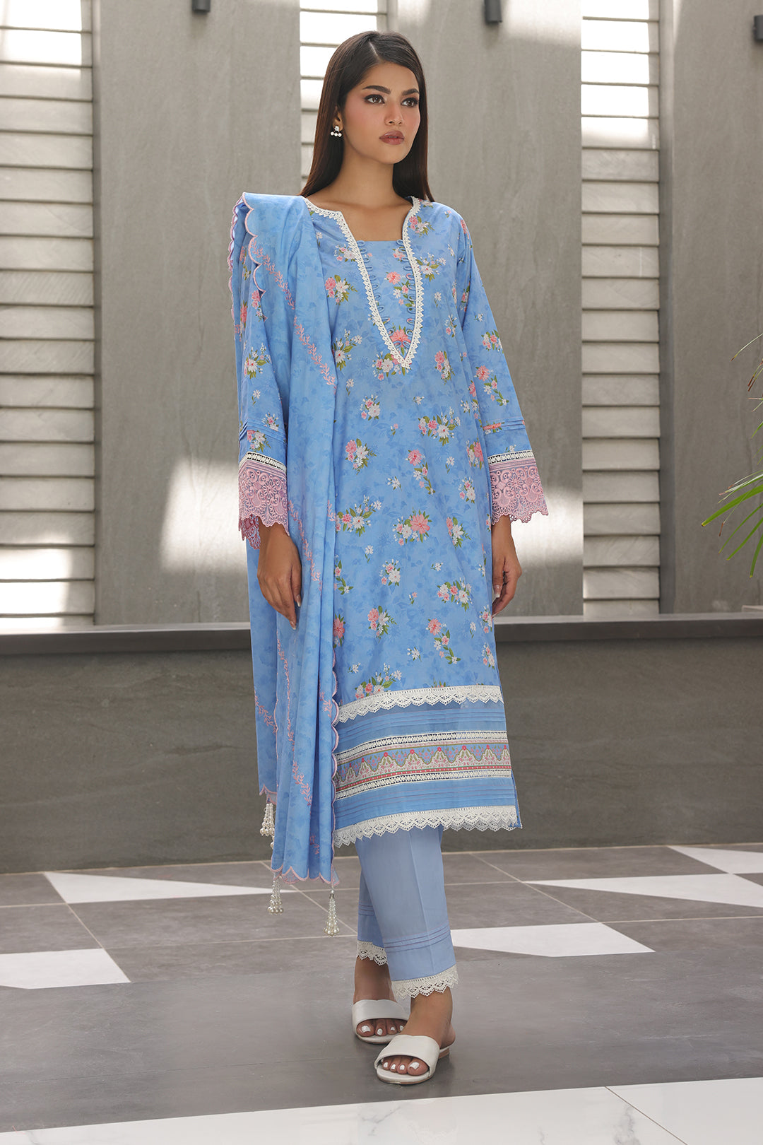 Zellbury | Unstitched 3 Piece Cambric | Embroidered Shirt Shalwar Dupatta - 0068