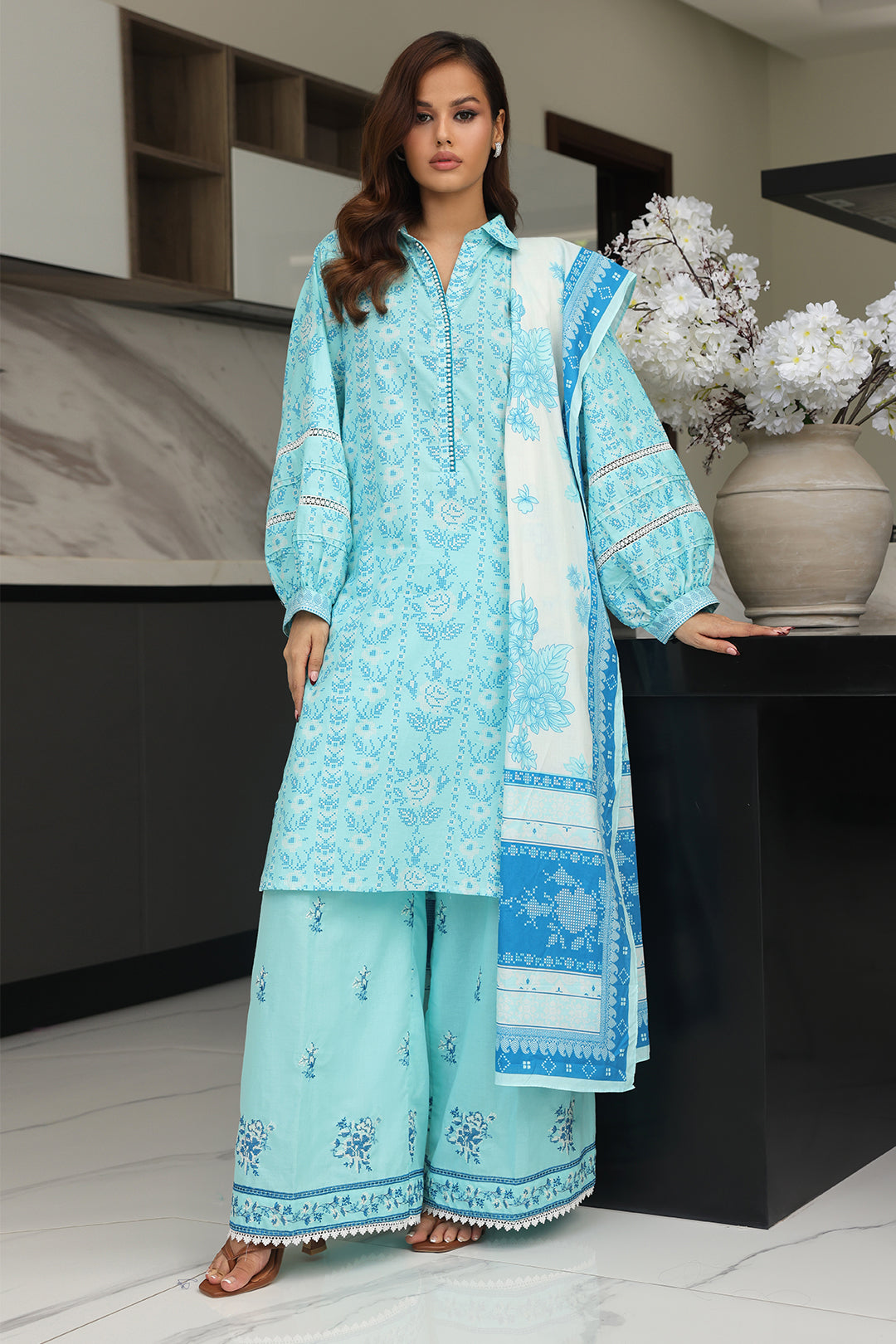 Zellbury | Unstitched 3 Piece Cambric | Embroidered Shirt Shalwar Dupatta - 0070