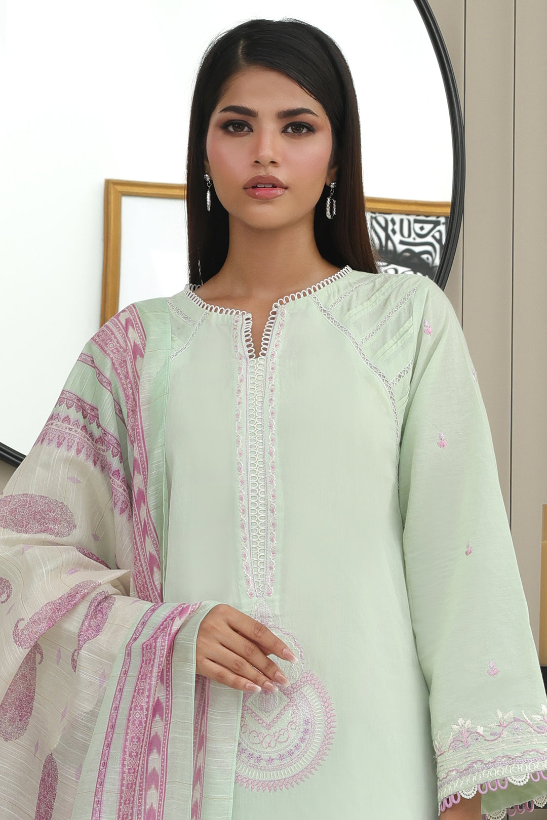 Zellbury | Unstitched 3 Piece Chambray | Embroidered Shirt Shalwar Dupatta - 0077 Default Title