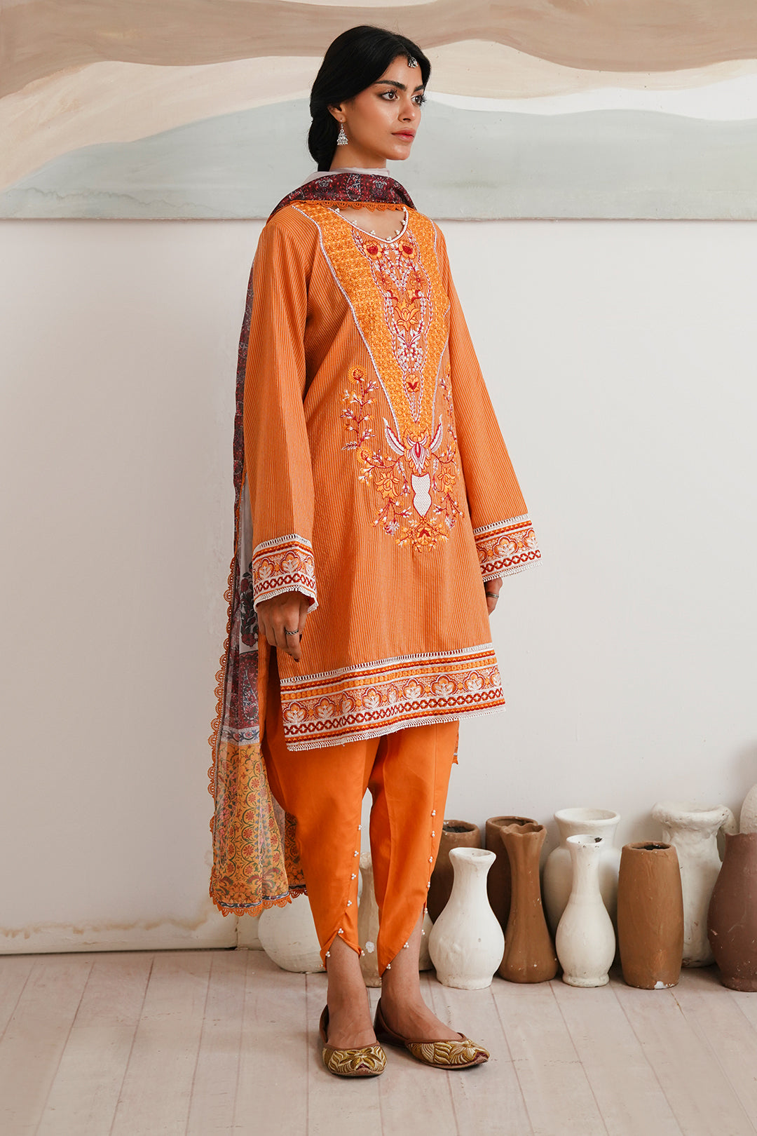 Zellbury | Unstitched 3 Piece Zari | Embroidered Shirt Shalwar Dupatta - 0085