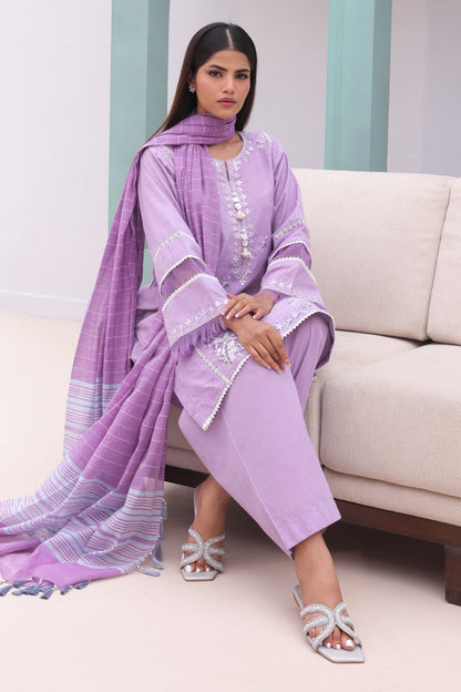 Zellbury | Unstitched 3 Piece Chambray | Embroidered Shirt Shalwar Dupatta - 0145