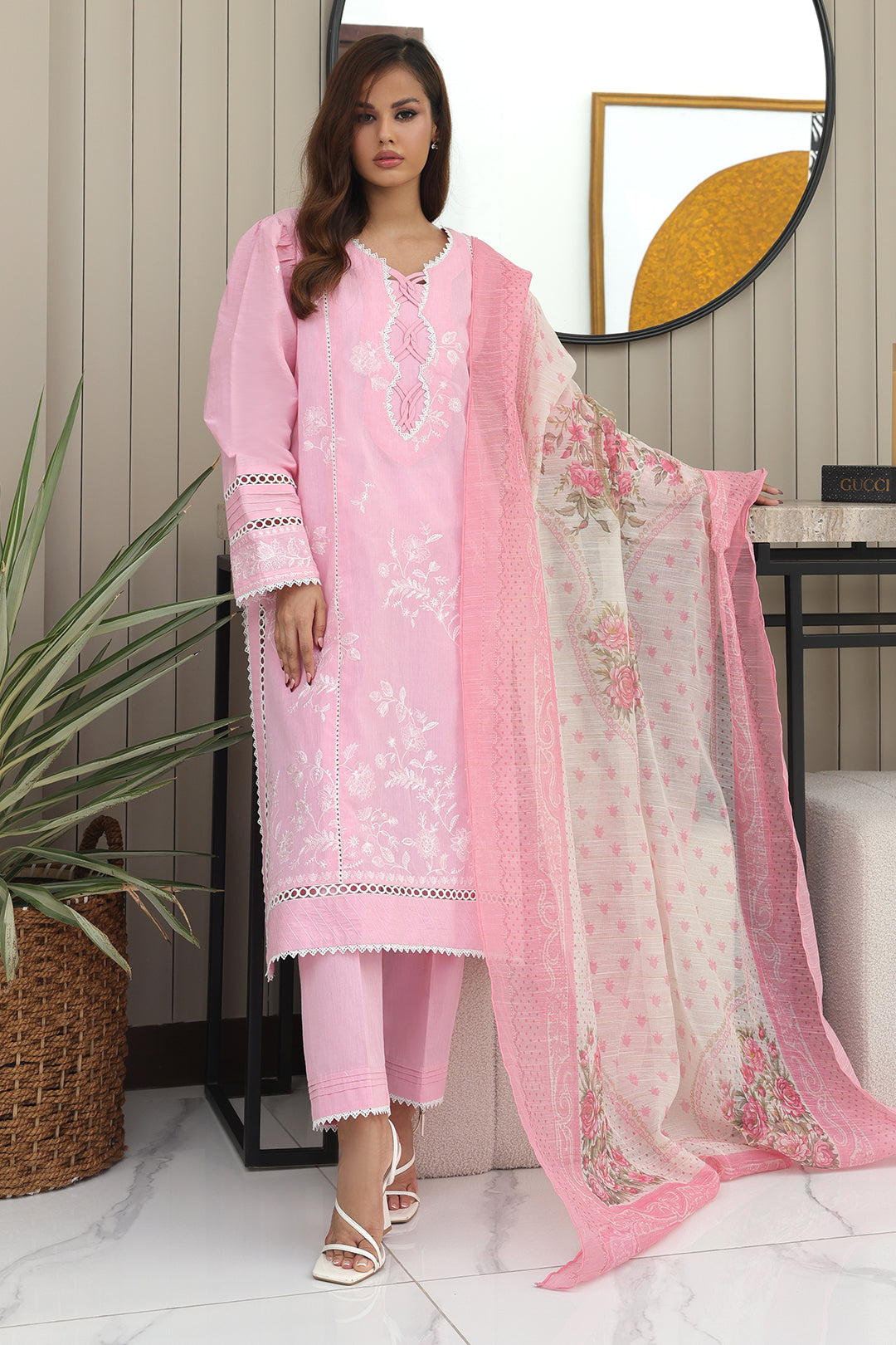Zellbury | Unstitched 3 Piece Chambray | Embroidered Shirt Shalwar Dupatta - 0146