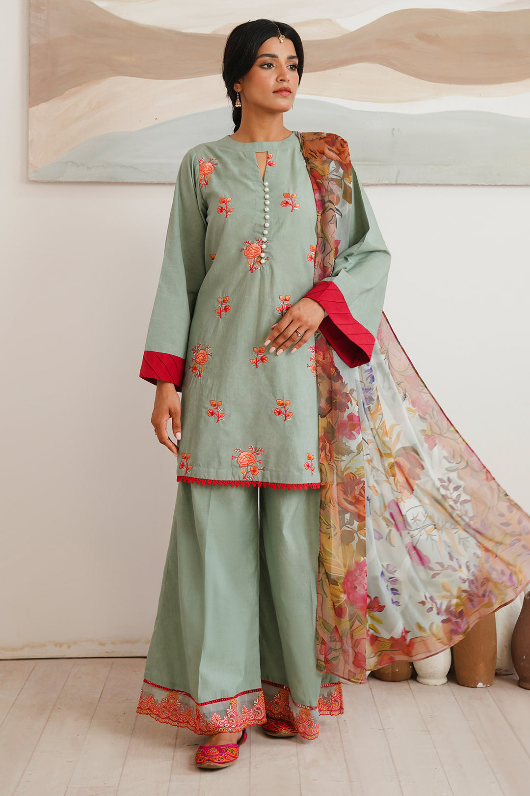 Zellbury | Unstitched 3 Piece Cambric | Embroidered Shirt Shalwar Dupatta - 0149