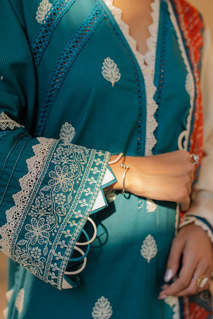 Zellbury | Unstitched 3 Piece Chikankari | Embroidered Shirt Shalwar Dupatta - 0705