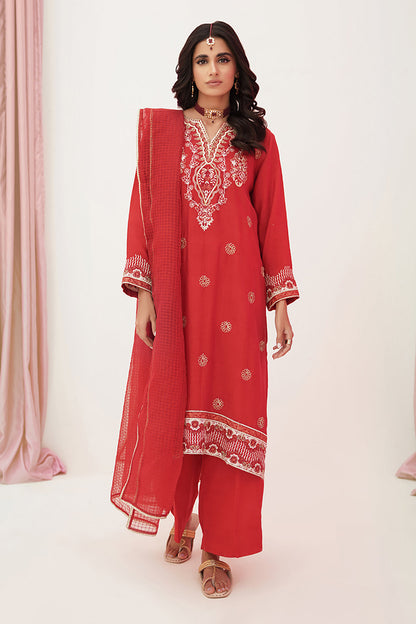 Zellbury | Unstitched 3 Piece Raw Silk | Embroidered Shirt Shalwar Dupatta - 0358