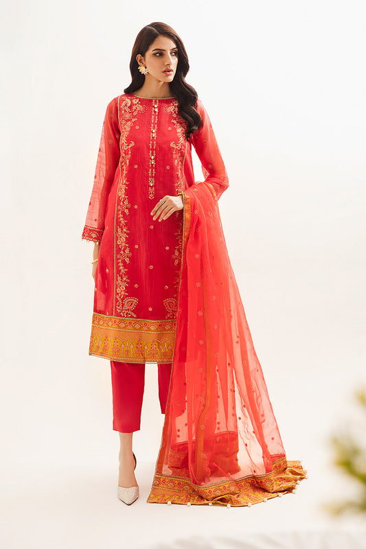 Zellbury | Unstitched 3 Piece Organza | Embroidered Shirt Shalwar Dupatta - 0303
