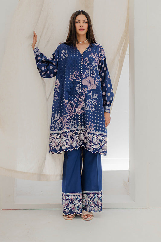 Zellbury | Unstitched 2 Piece Blue | Embroidered Shirt Shalwar - 0672