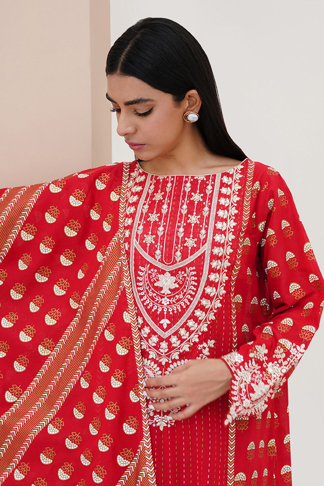 Zellbury | Unstitched 3 Piece Lawn | Embroidered Shirt Shalwar Dupatta - 0195 Default Title