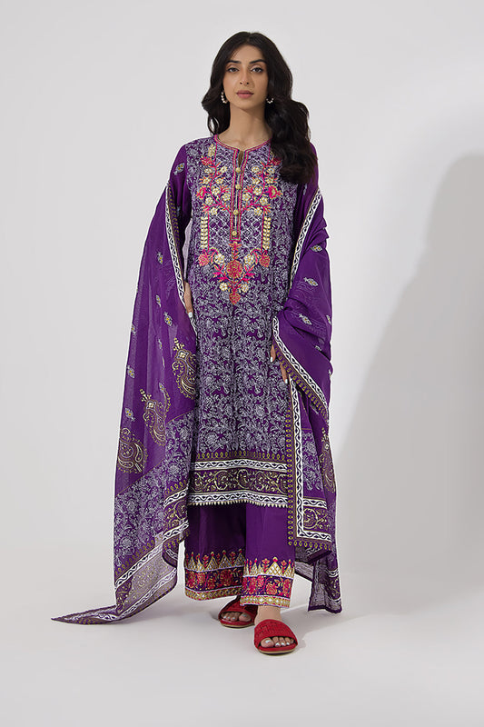 Zellbury | Unstitched 3 Piece Lawn | Embroidered Shirt Shalwar Dupatta - 0196