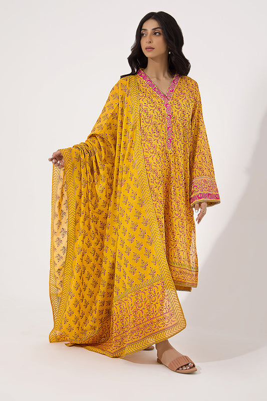 Zellbury | Unstitched 3 Piece Lawn | Embroidered Shirt Shalwar Dupatta - 0199