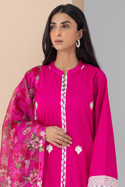Zellbury | Unstitched 3 Piece Pink | Embroidered Shirt Shalwar Dupatta - 0365 Default Title