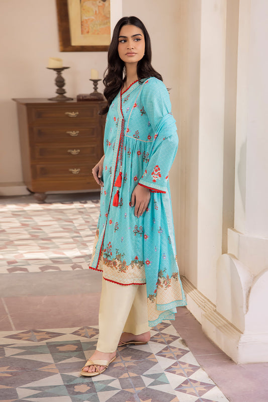 Zellbury | Unstitched 2 Piece Blue | Embroidered Shirt Dupatta - 1023