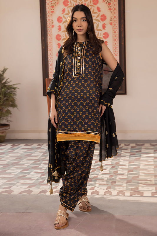 Zellbury | Unstitched 3 Piece Lawn | Embroidered Shirt Shalwar Dupatta - 1107