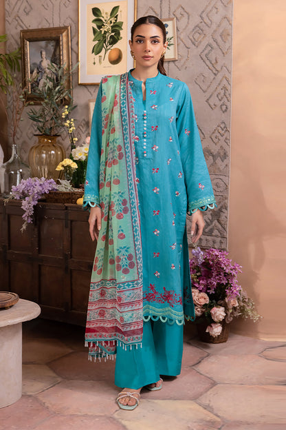 Zellbury | Unstitched 3 Piece Blue | Embroidered Shirt Shalwar Dupatta - 1115