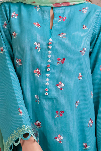 Zellbury | Unstitched 3 Piece Blue | Embroidered Shirt Shalwar Dupatta - 1115