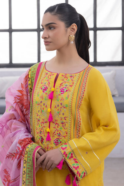 Zellbury | Unstitched 3 Piece Yellow | Embroidered Shirt Shalwar Dupatta - 1126 Default Title