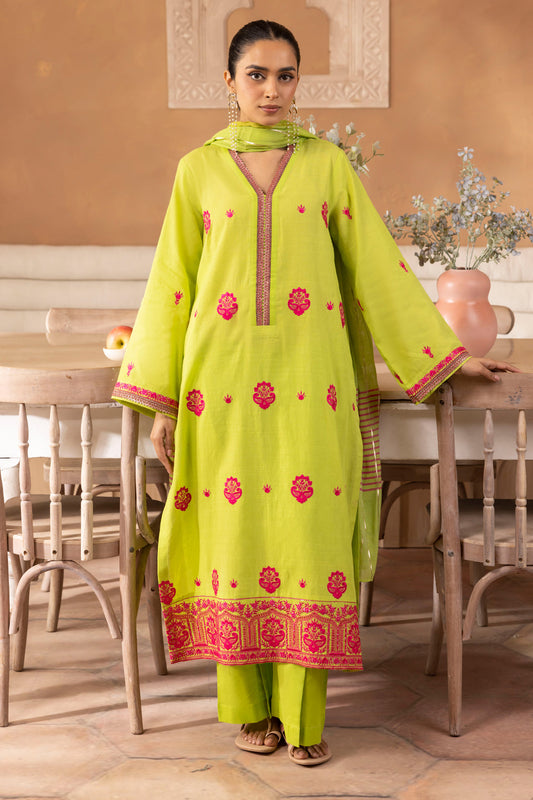 Zellbury | Unstitched 3 Piece Green | Embroidered Shirt Shalwar Dupatta - 1131