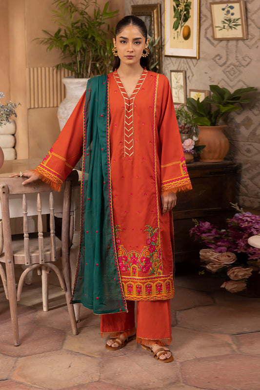 Zellbury | Unstitched 3 Piece Red | Embroidered Shirt Shalwar Dupatta - 1136