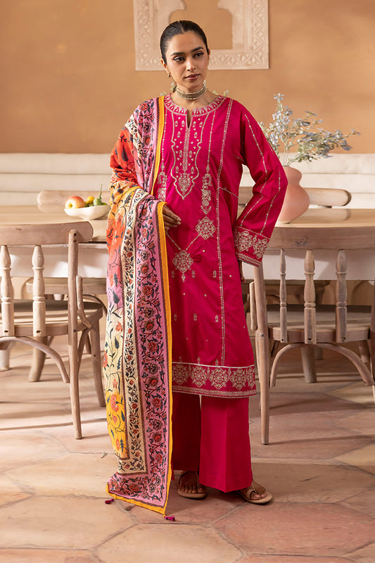 Zellbury | Unstitched 3 Piece Magenta | Embroidered Shirt Shalwar Dupatta - 1145