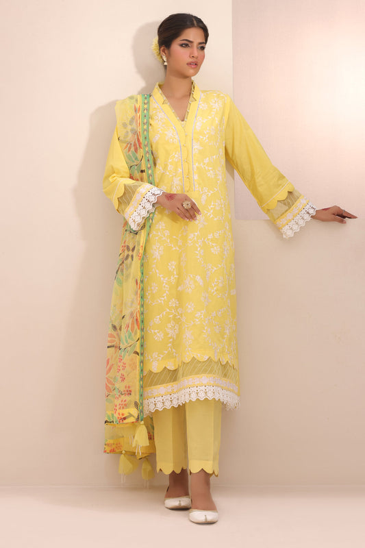 Zellbury | Unstitched 3 Piece Lawn | Embroidered Shirt Shalwar Dupatta - 1261