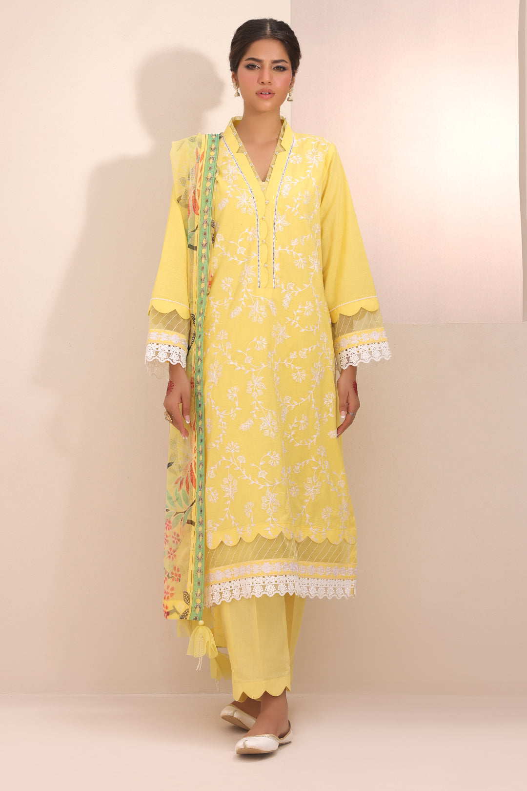 Zellbury | Unstitched 3 Piece Lawn | Embroidered Shirt Shalwar Dupatta - 1261