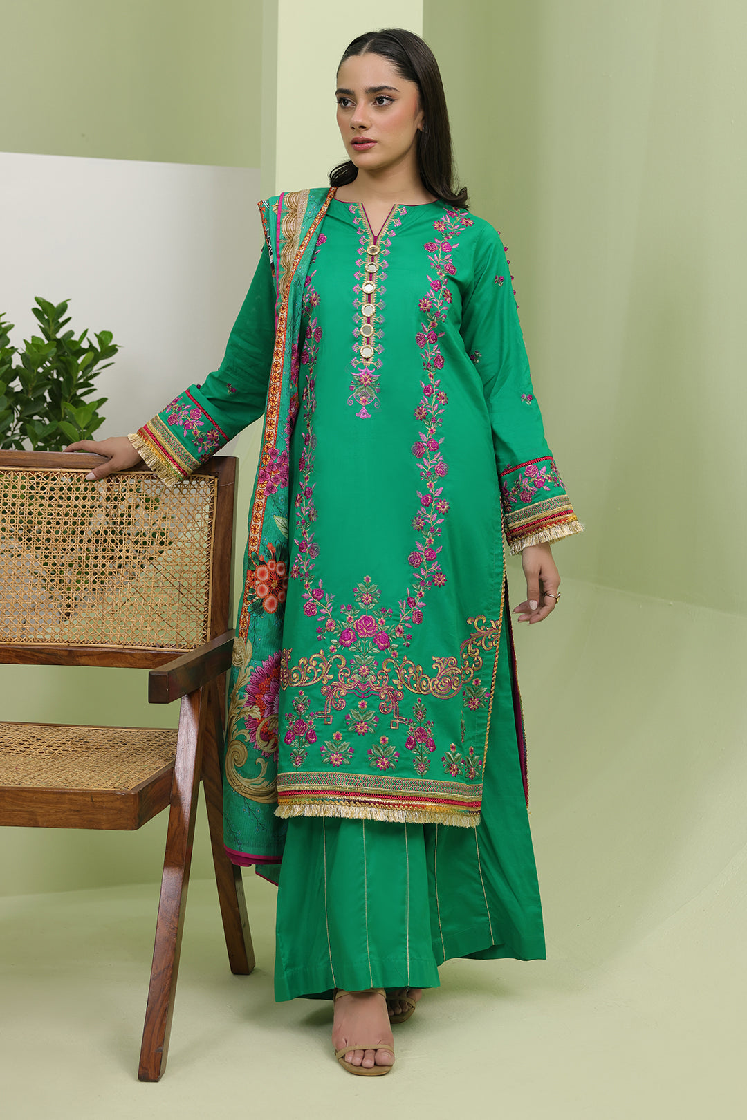 Zellbury | Unstitched 3 Piece Slub | Embroidered Shirt Shalwar Dupatta - 1283