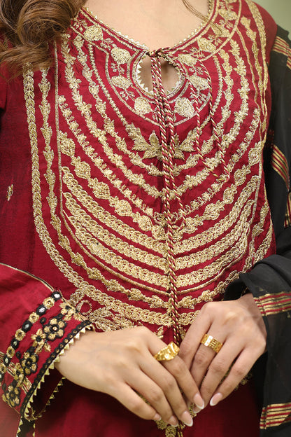 Zellbury | Unstitched 3 Piece Yarn | Embroidered Shirt Shalwar Dupatta - 1294