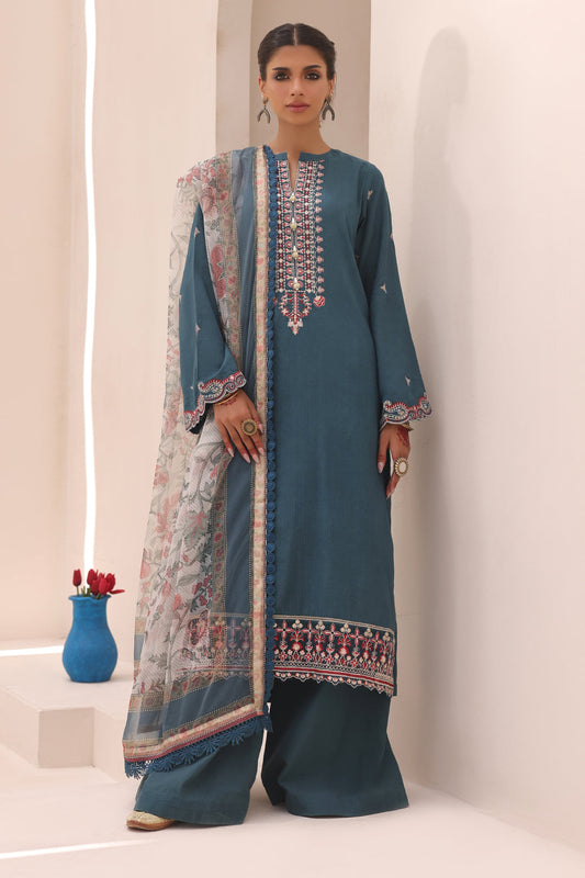 Zellbury | Unstitched 3 Piece Lawn | Embroidered Shirt Shalwar Dupatta - 1549