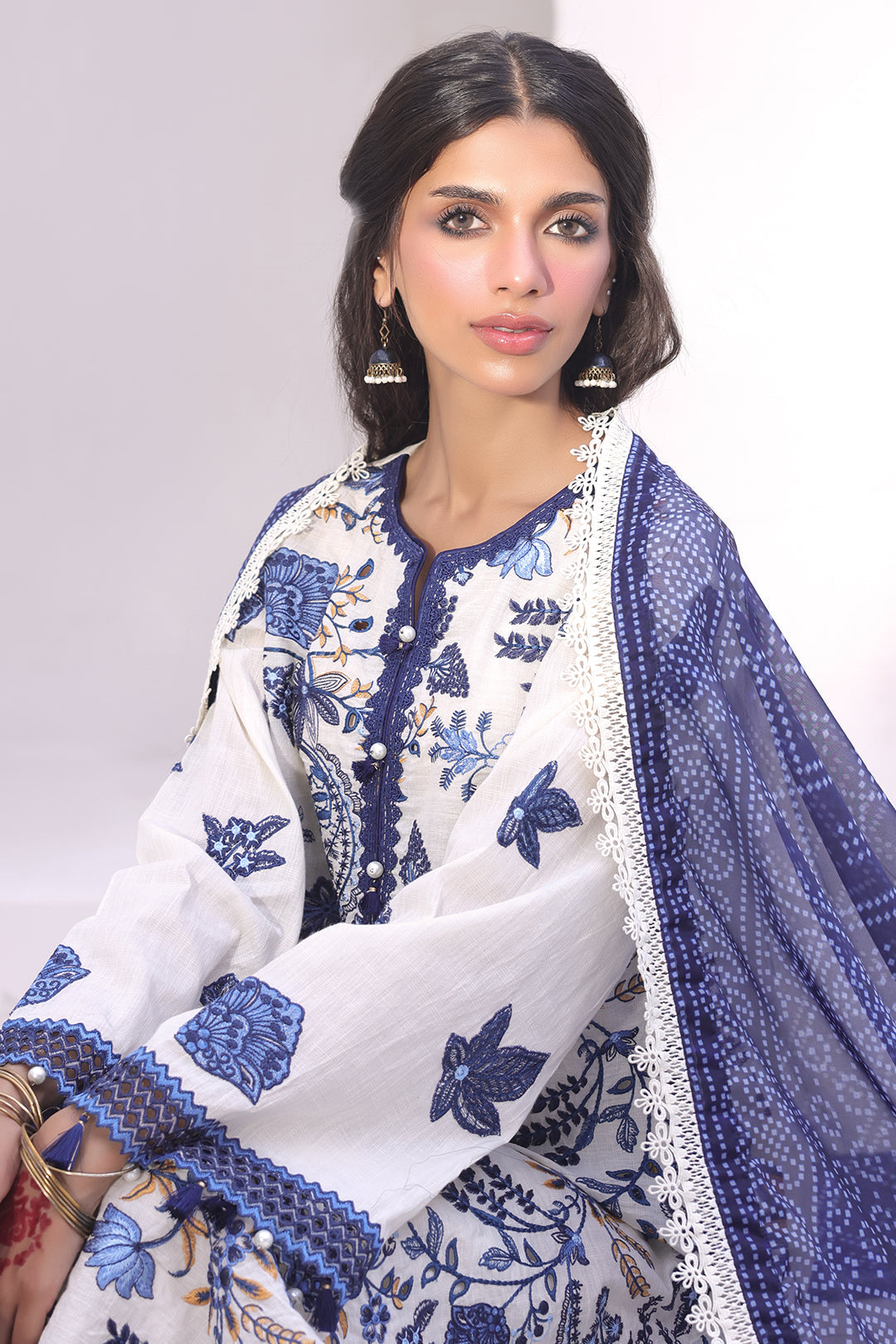 Zellbury | Unstitched 3 Piece Cambric | Embroidered Shirt Shalwar Dupatta - 1554 Default Title